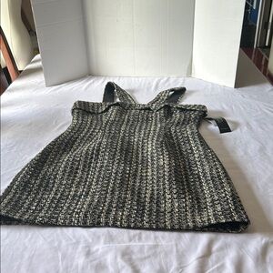 Chic Tweed Mini Dress with Straps – Black & Cream Textured Knit